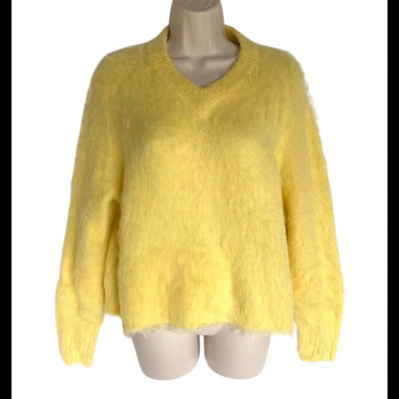 Madewell Brushed V-Neck Sweater Size S Heather Lemon Pullover Alpaca Wool - Picture 3 of 10